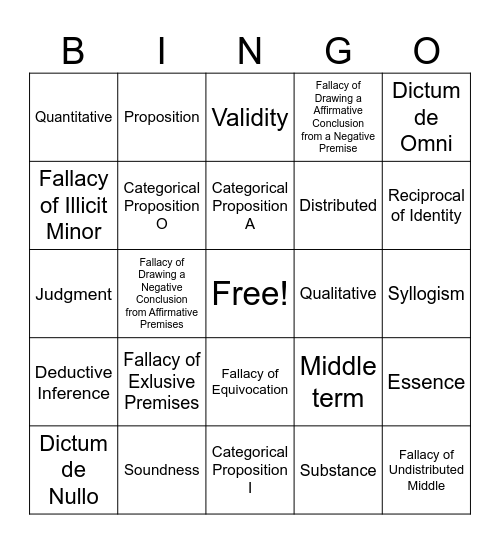 Traditional Logic Bingo Card