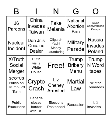 Trump 2.0 Bingo Card Bingo Card