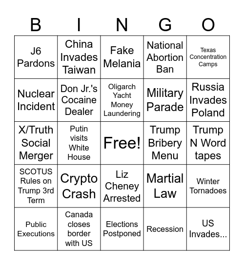 Trump 2.0 Bingo Card Bingo Card