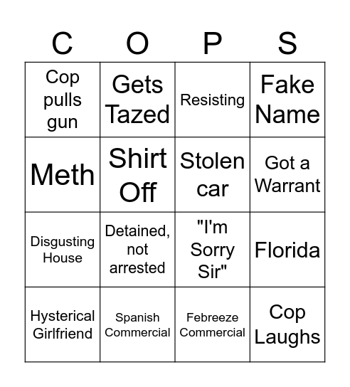 COPS Bingo Card