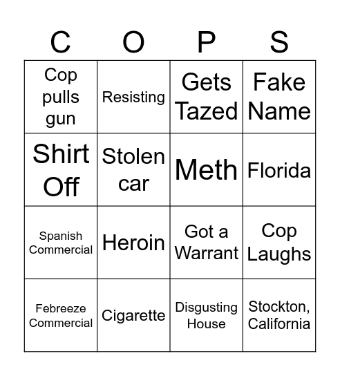 COPS Bingo Card