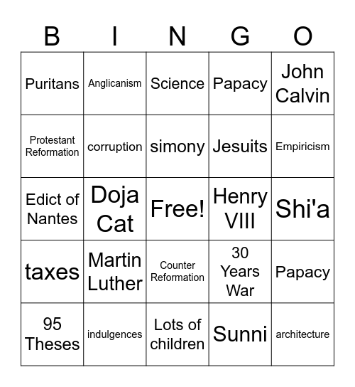 3.3 and 3.4 Bingo Card