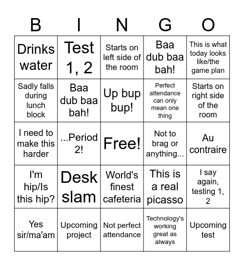 Mr. Barrett Bingo Card