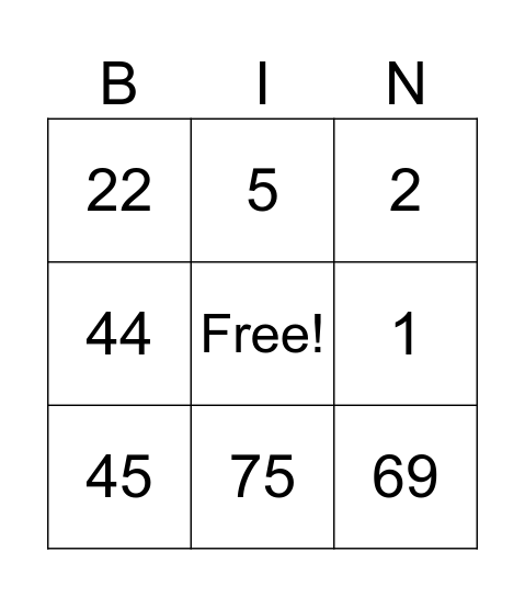 Untitled Bingo Card