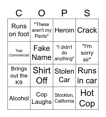 COPS Bingo Card