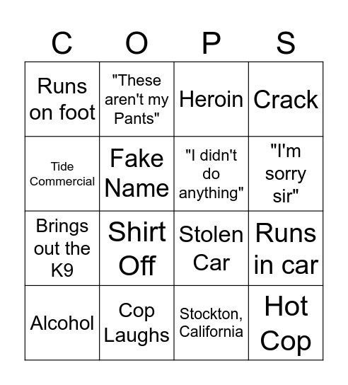 COPS Bingo Card