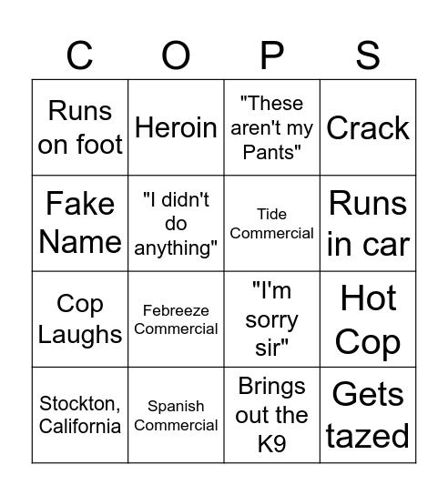 COPS Bingo Card
