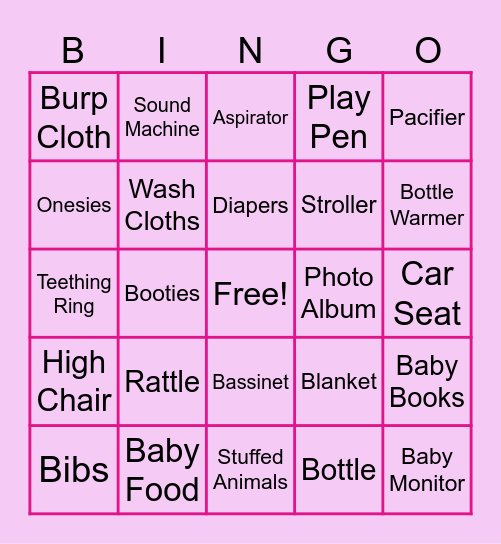 Baby Shower Bingo Card