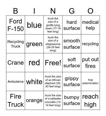Touch-A-Truck Bingo Card