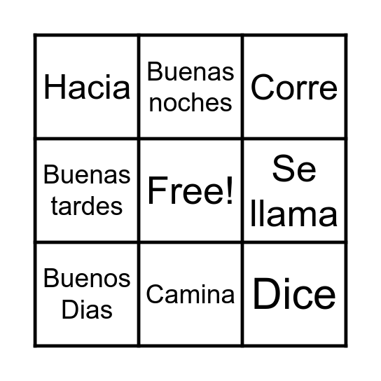 Spanish Bingo Card