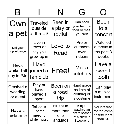 Team Ackerman Connect Time Bingo Card