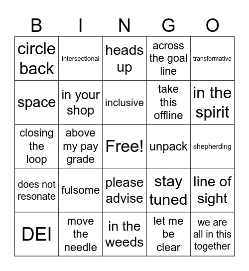 Buzzword Bingo! Bingo Card