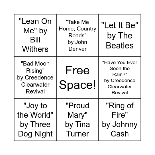 MUSIC BINGO! Bingo Card