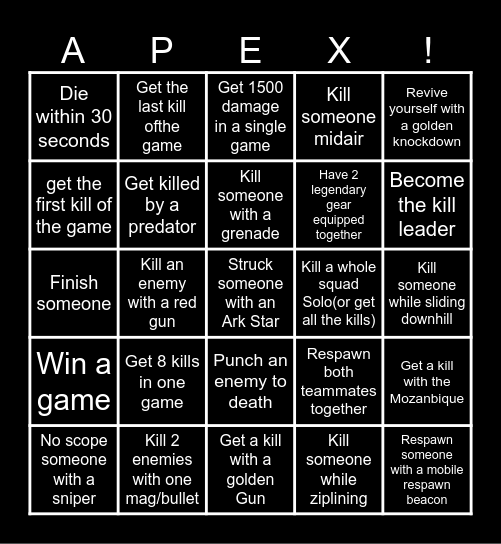 Apex Legends Bingo Card