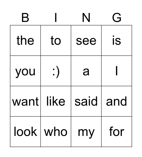 Sight words Bingo Card