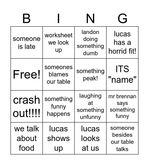 Untitled Bingo Card
