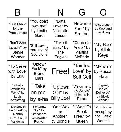 PSR Music Bingo! Bingo Card