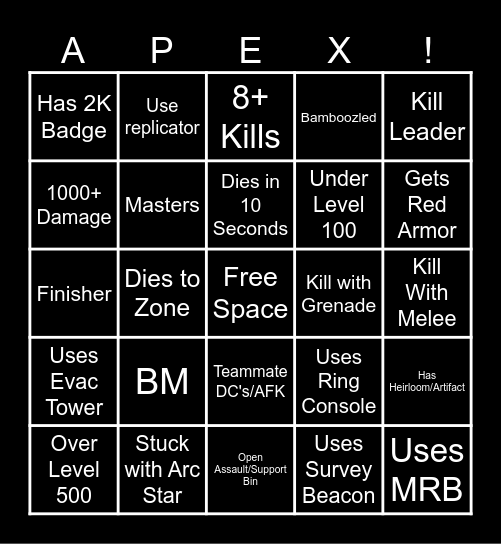 Apex Legends Bingo Card