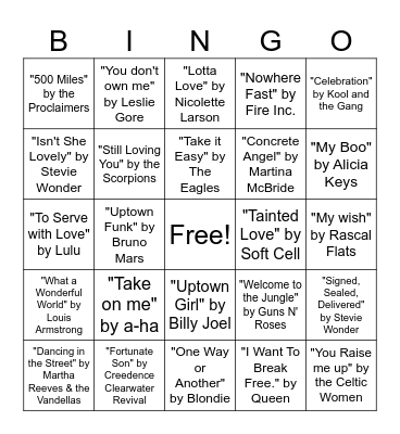 PSR Music Bingo! Bingo Card
