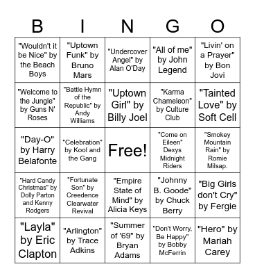 PSR Music Bingo! Bingo Card