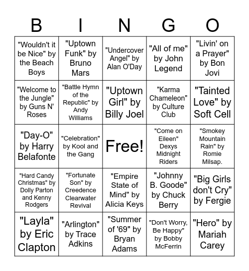 PSR Music Bingo! Bingo Card