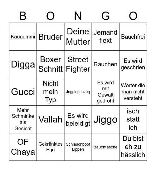 Frankfurt Steet Tinder Bingo Card