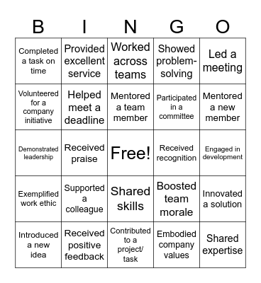 Employee Recognition Bingo Card Bingo Card
