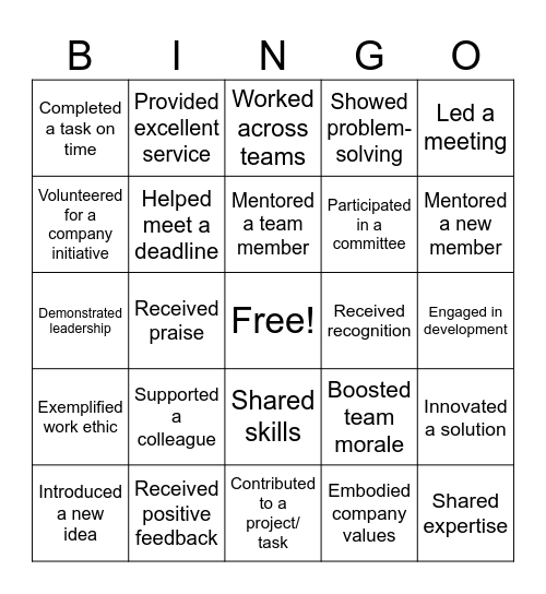 Employee Recognition Bingo Card Bingo Card