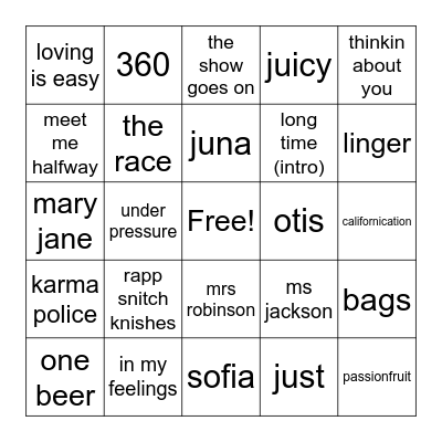 shmegs Bingo Card