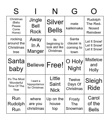 Christmas Singo Bingo Card