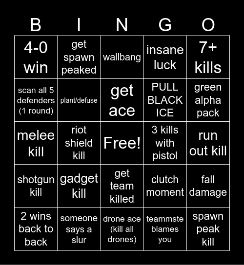 Siege Bingo Card