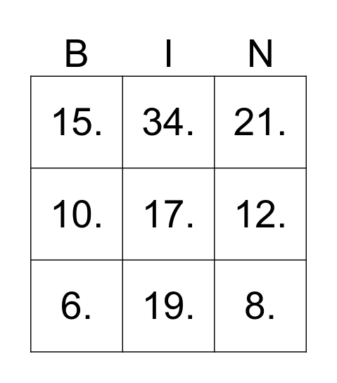 Untitled Bingo Card