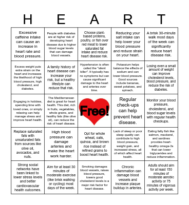 Heart Health BINGO Card