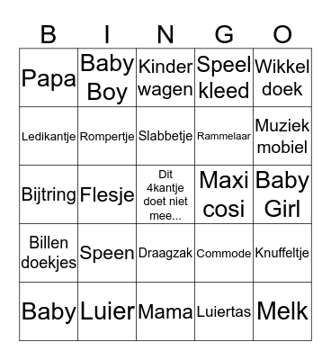Baby Shower Bingo Card