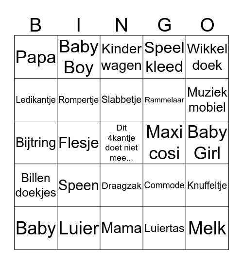 Baby Shower Bingo Card