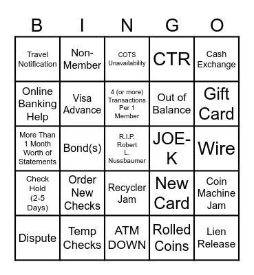 FCCU - Tellers Bingo Card
