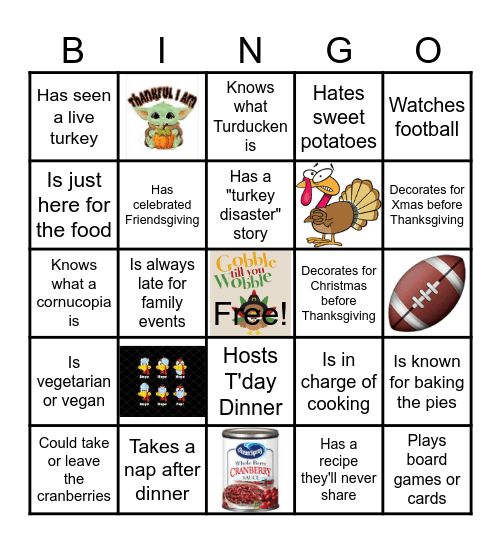 Virtual Thanksgiving Bingo Card