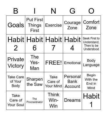 7 Habits Bingo Card