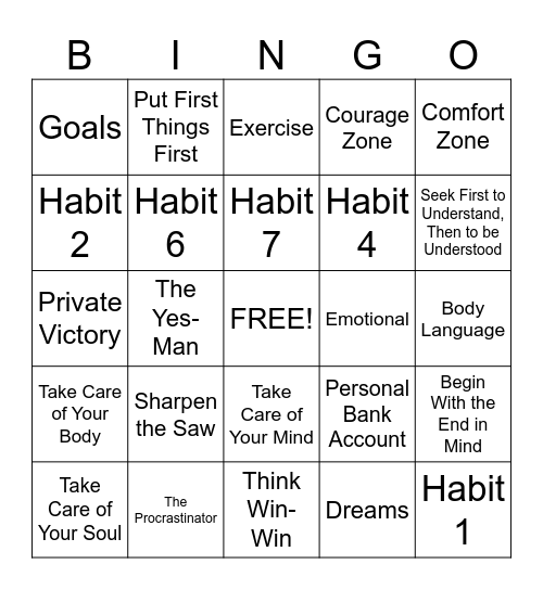 7 Habits Bingo Card