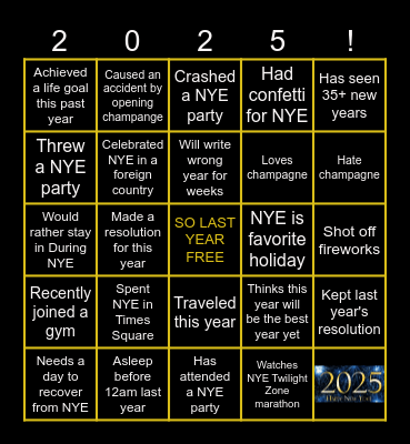 Virtual New Years Bingo Card