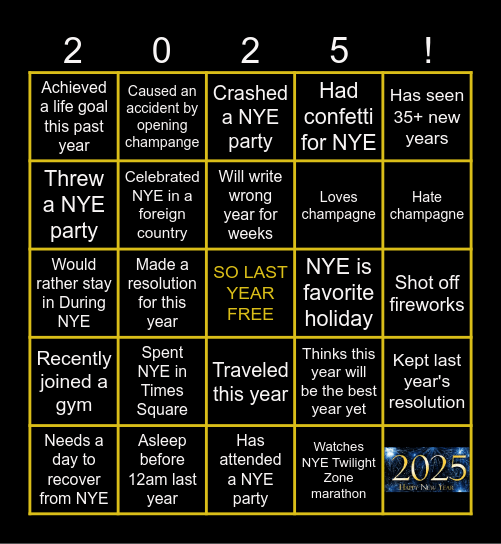 Virtual New Years Bingo Card