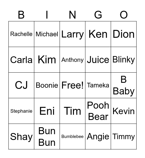 Family Bingo Special Edition Bingo Card