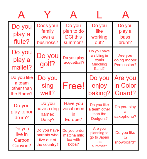 How well does the Ayala BAC Class of 2025 know each other? Bingo Card