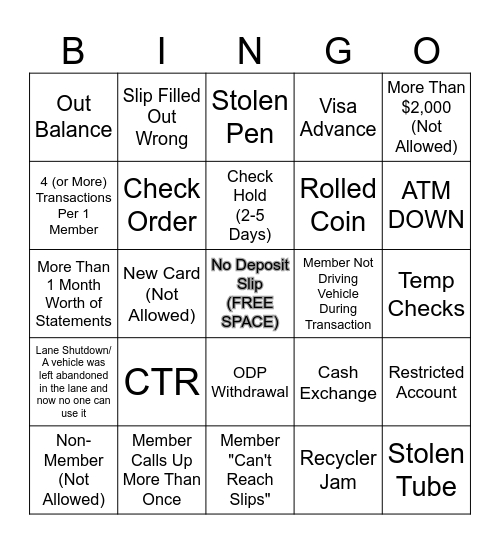 FCCU - Drive-Thru Bingo Card