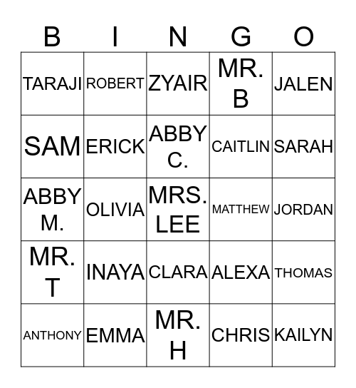 GUESS WHO Bingo Card