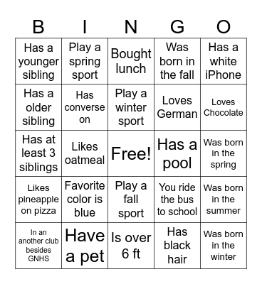 Menschenbingo Card