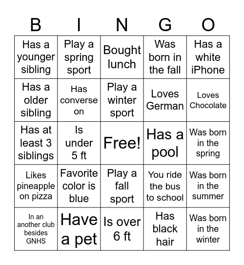 Menschenbingo Card