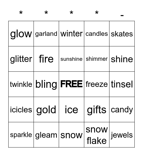 Sparkle Bingo Card