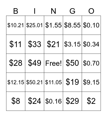 Money BINGO Card