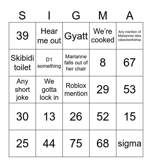 Singo Tringo Bingo Card